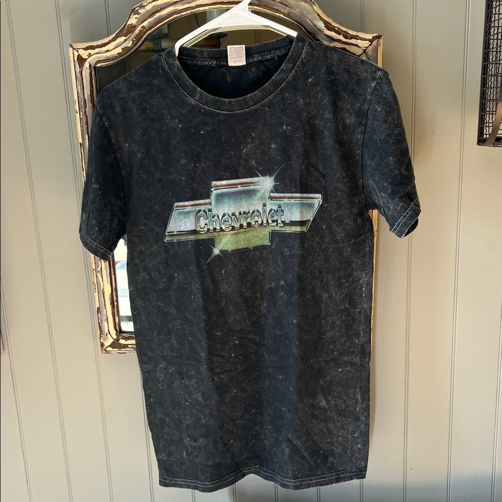 Distressed black Chevrolet t shirt with retro emblem. Women’s size small.
